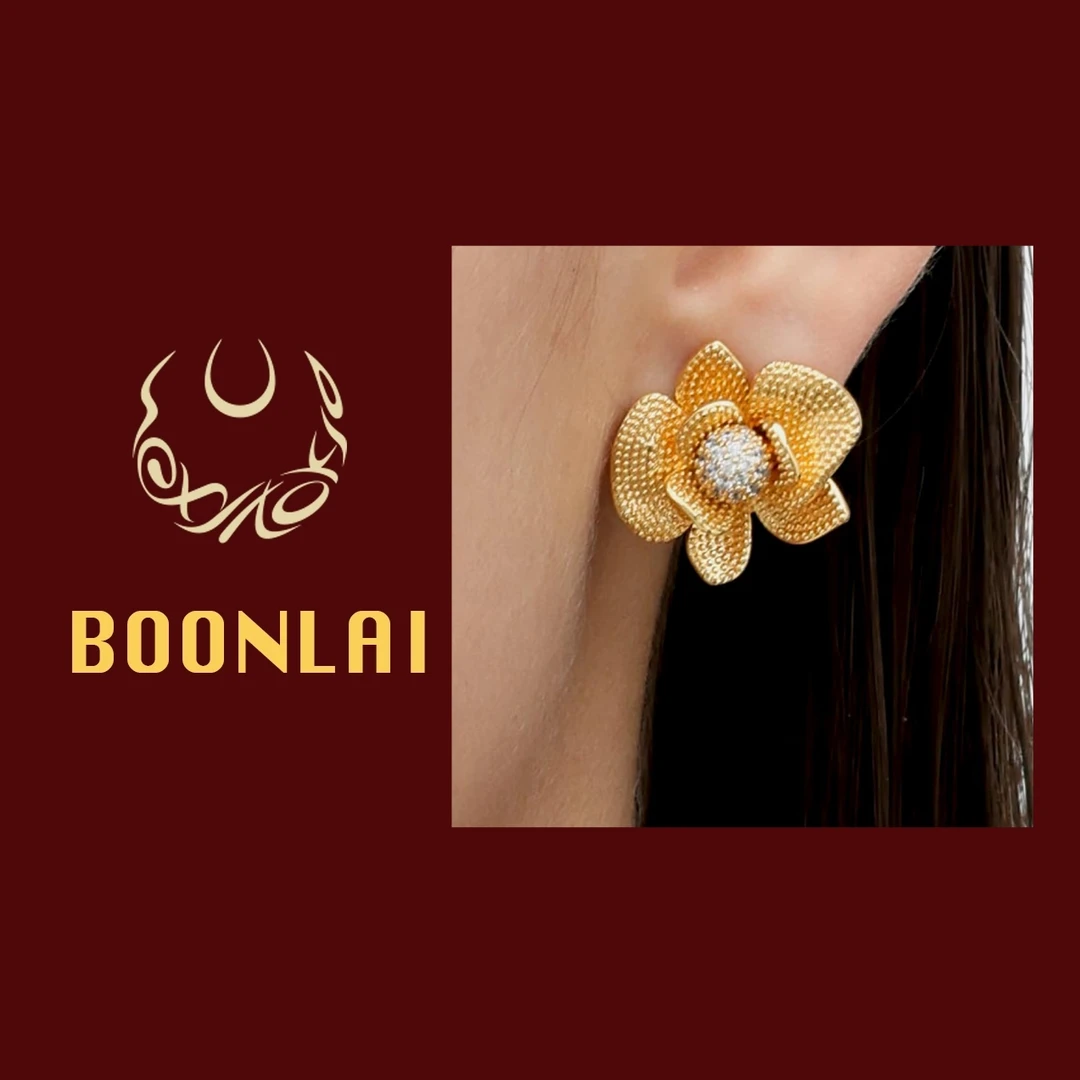 铜合金锆石耳饰 Boonlai 满镶立体花朵耳环1319