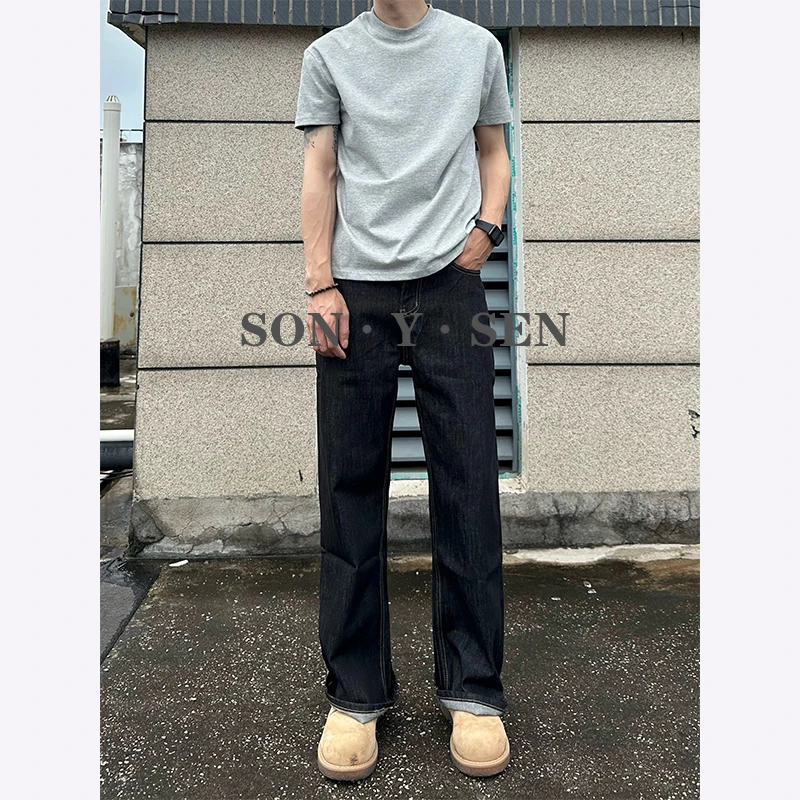 2025秋冬新款老钱风原牛黑色赤耳牛仔裤男直筒宽松A字百搭长裤潮