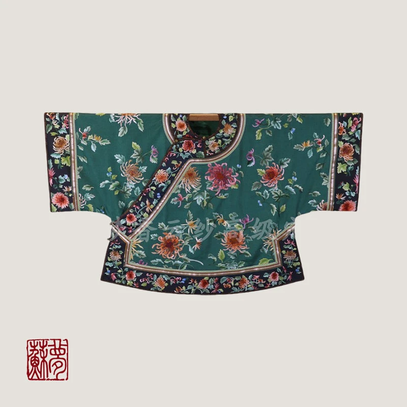 蘇夢【东篱菊】香云纱古董复刻版绣衣松柏绿色满绣上衣中式0103442