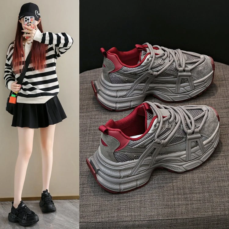 明星同款显脚小厚底老爹鞋女款2025新款春秋女鞋子超轻运动鞋女