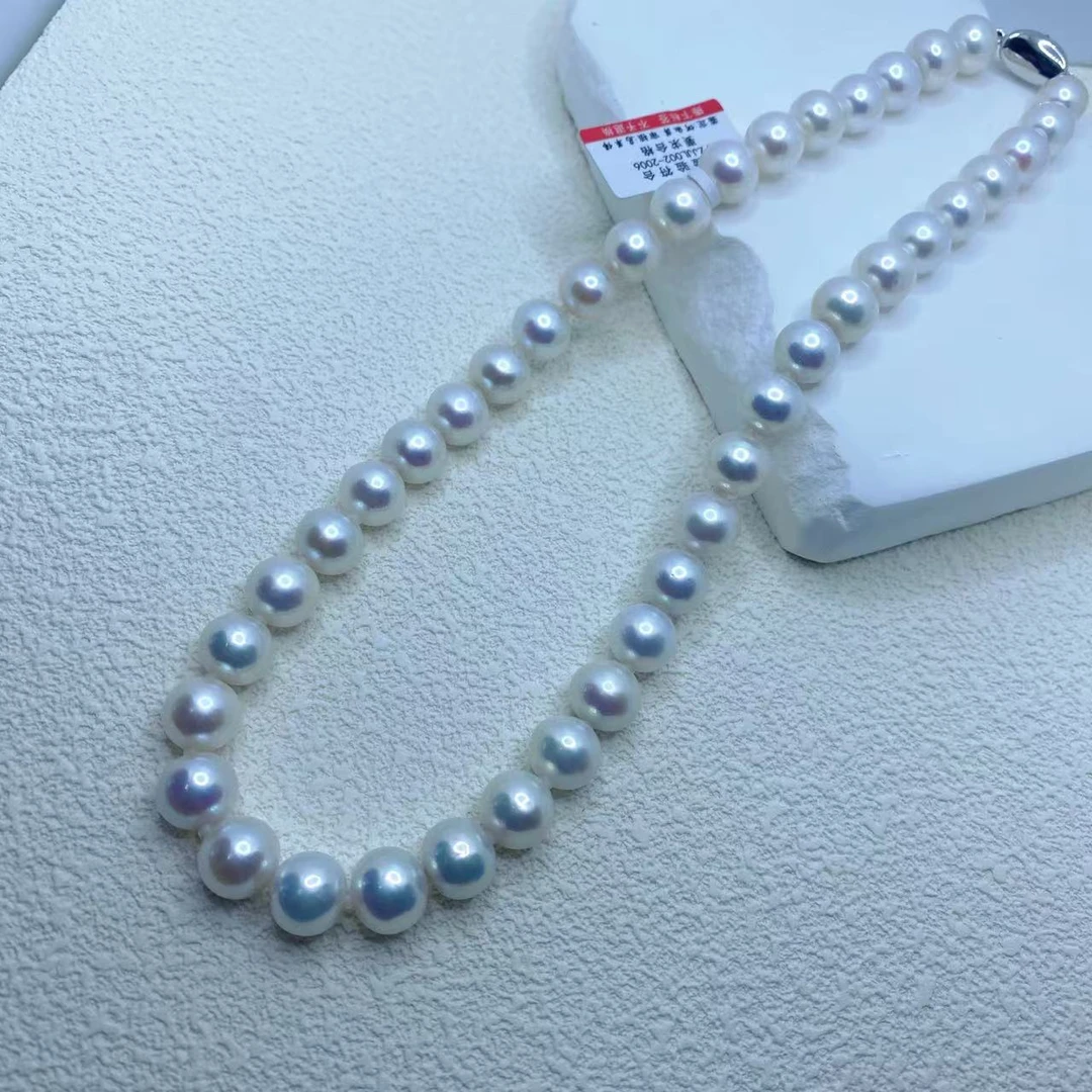 【梦泪珍珠】S925银白色极光炫彩白细胞片淡水珍珠满串10-11MM