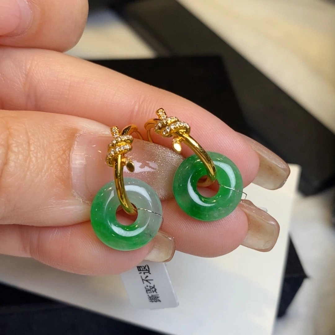 翡翠耳饰18K金镶嵌甜甜圈