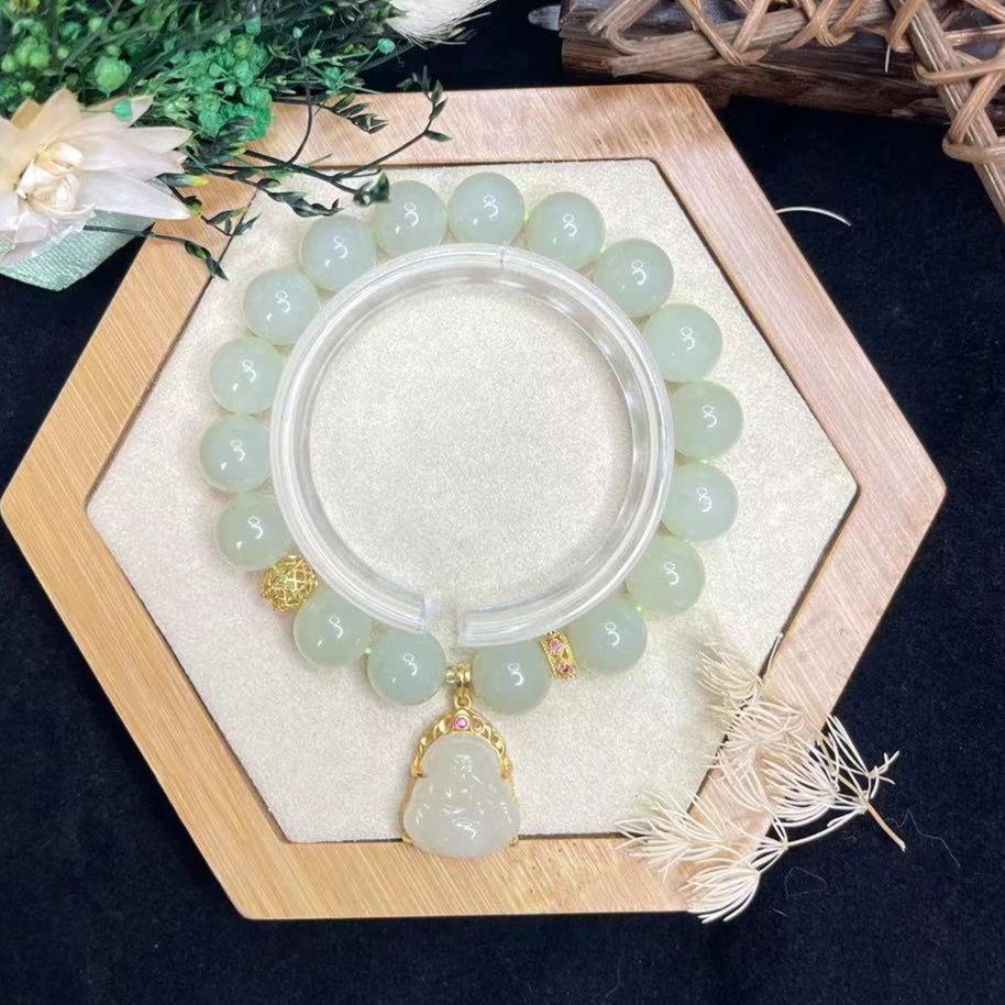 勤瑶单圈和田玉佛公手串9829