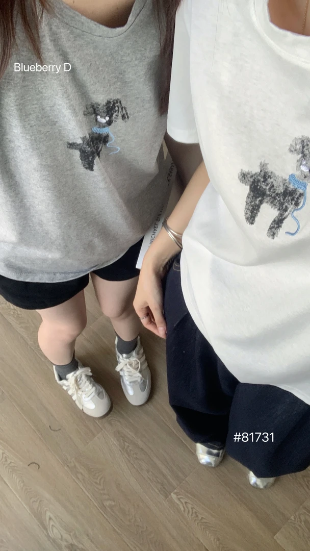 韩系奶蓝绣花小狗短袖81731