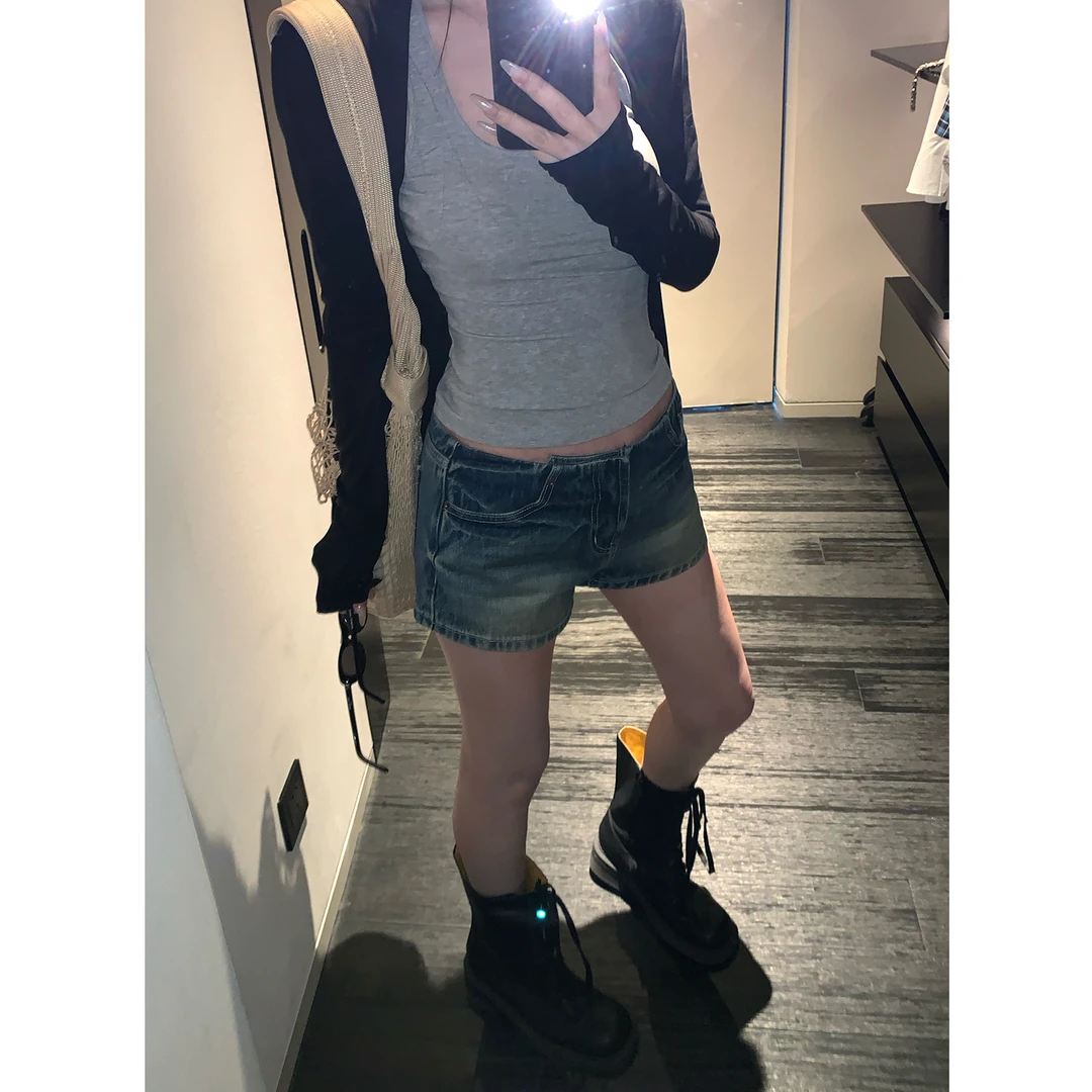 SKKSkk Store 布鲁克街 设计感复古水洗做旧低腰辣妹牛仔裤短裤