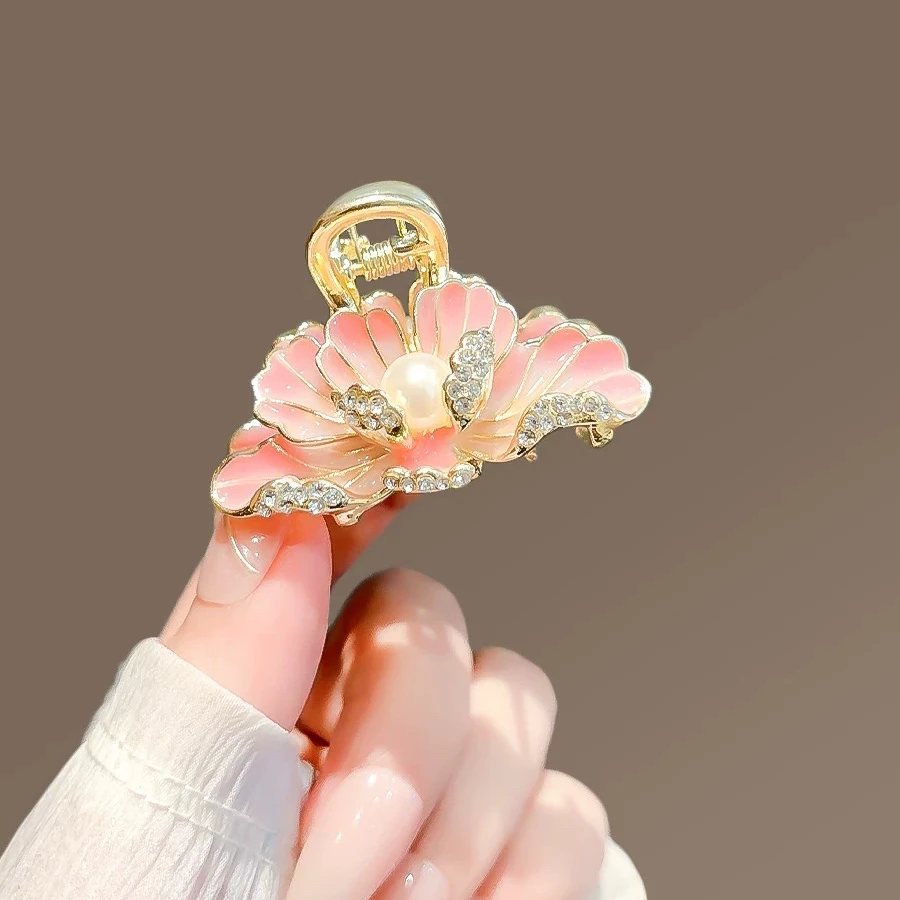 古风牡丹花发夹女中号抓夹后脑勺高级感盘发鲨鱼夹半扎发头饰2669