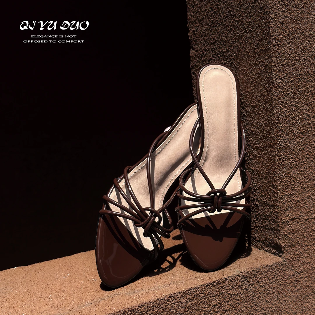 【七与多】5cm/法式细带高跟鞋欧若度假风露趾凉拖鞋女夏季2025新款