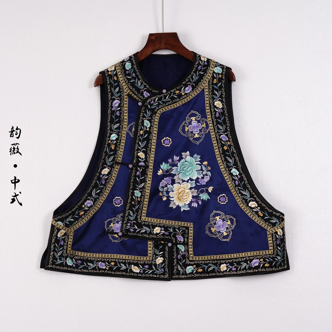 刺绣圆领薄款马夹上衣时尚中国风女士马甲复古常规款10151