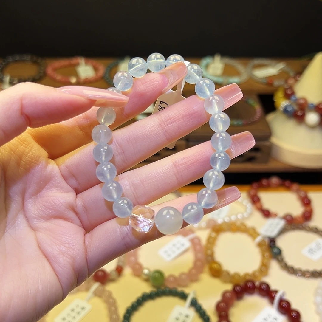 水晶银S925镀金镶嵌手串海蓝2110