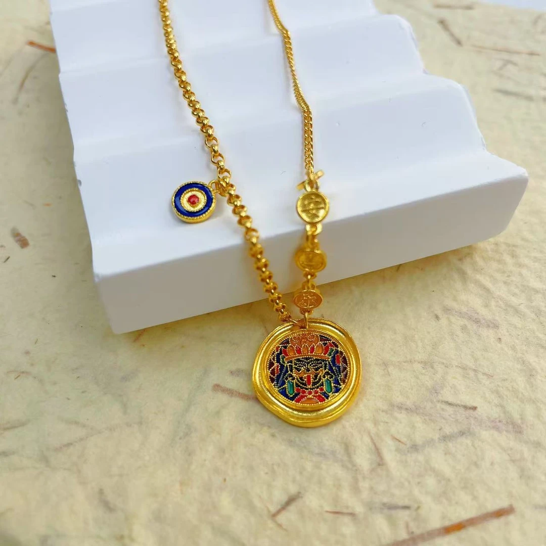 【钰辰珠宝】足金999 烧蓝扎基拉姆女财神毛衣链 平安喜乐招财进宝