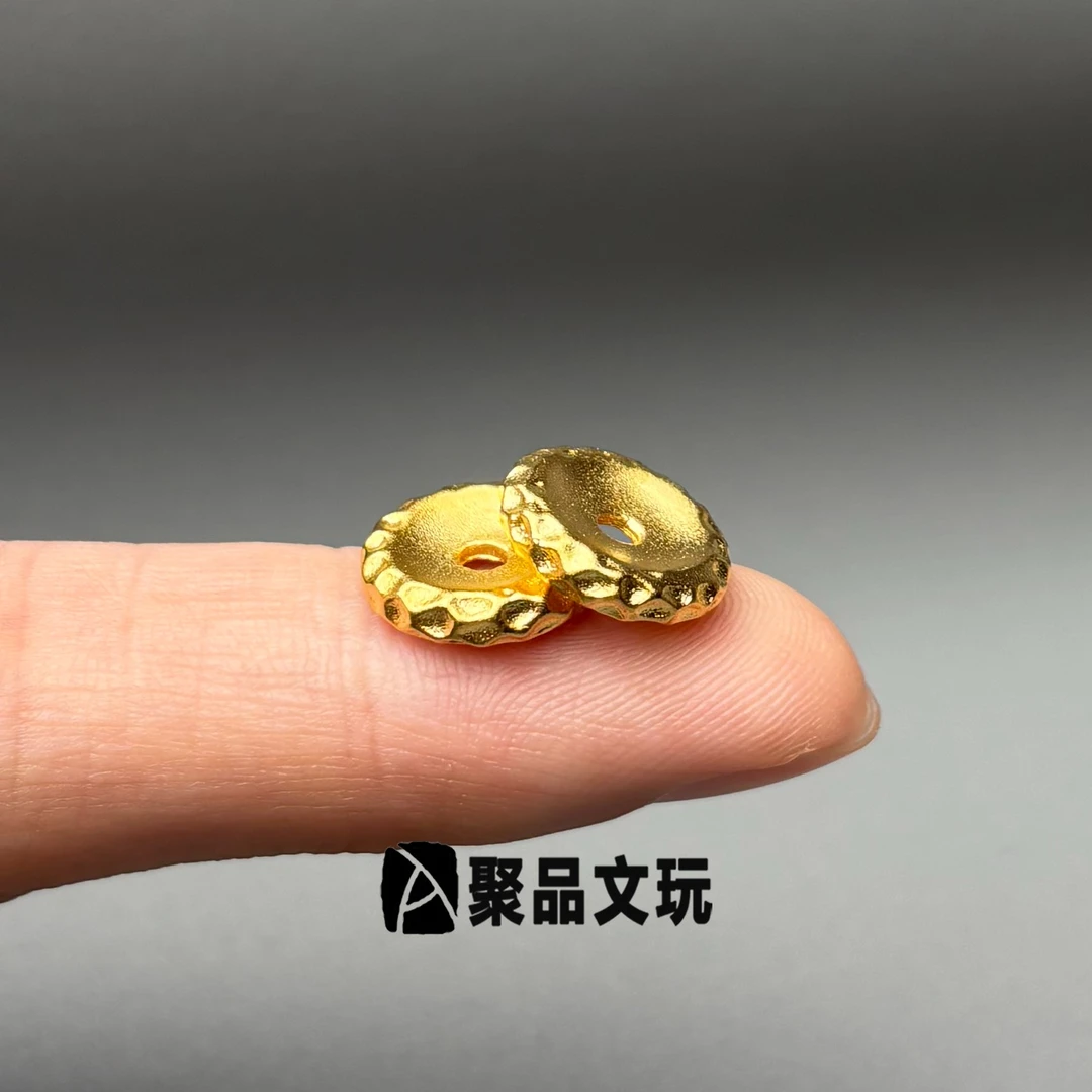 24K古法工艺金色陨石坑凹槽无相锤纹隔片文玩手串配珠卡环垫片
