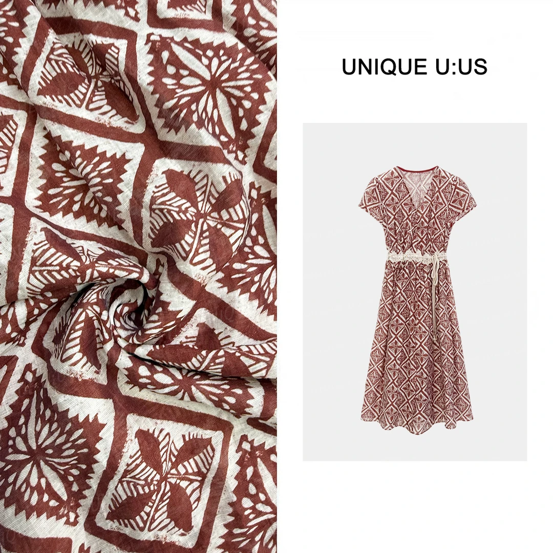 【林雪雪】百变格纹夏季法式女装长裙V领纹气质高级连衣裙253222