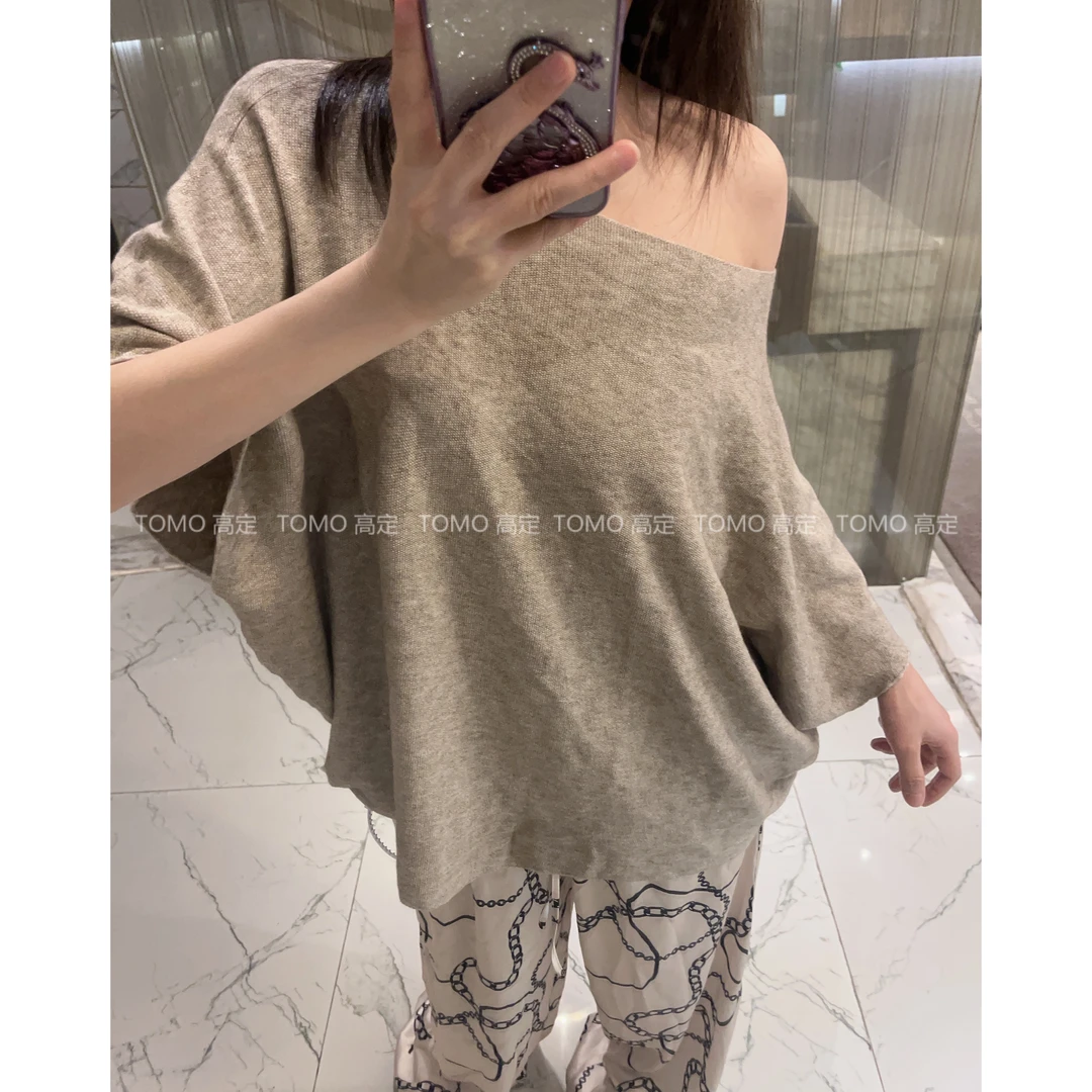 【汉南洞千金】性感斜肩蝙蝠袖针织T恤夏季百搭慵懒宽松显瘦上衣