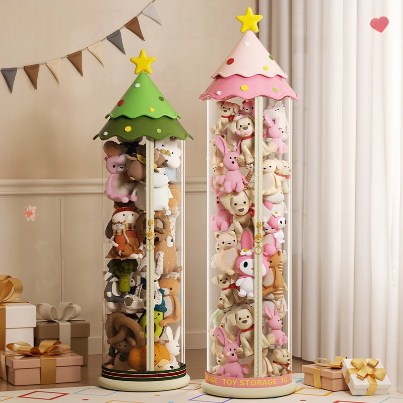 娃娃收纳桶新款神器公仔玩偶毛绒玩具家用可爱圣诞树装整理防尘筒