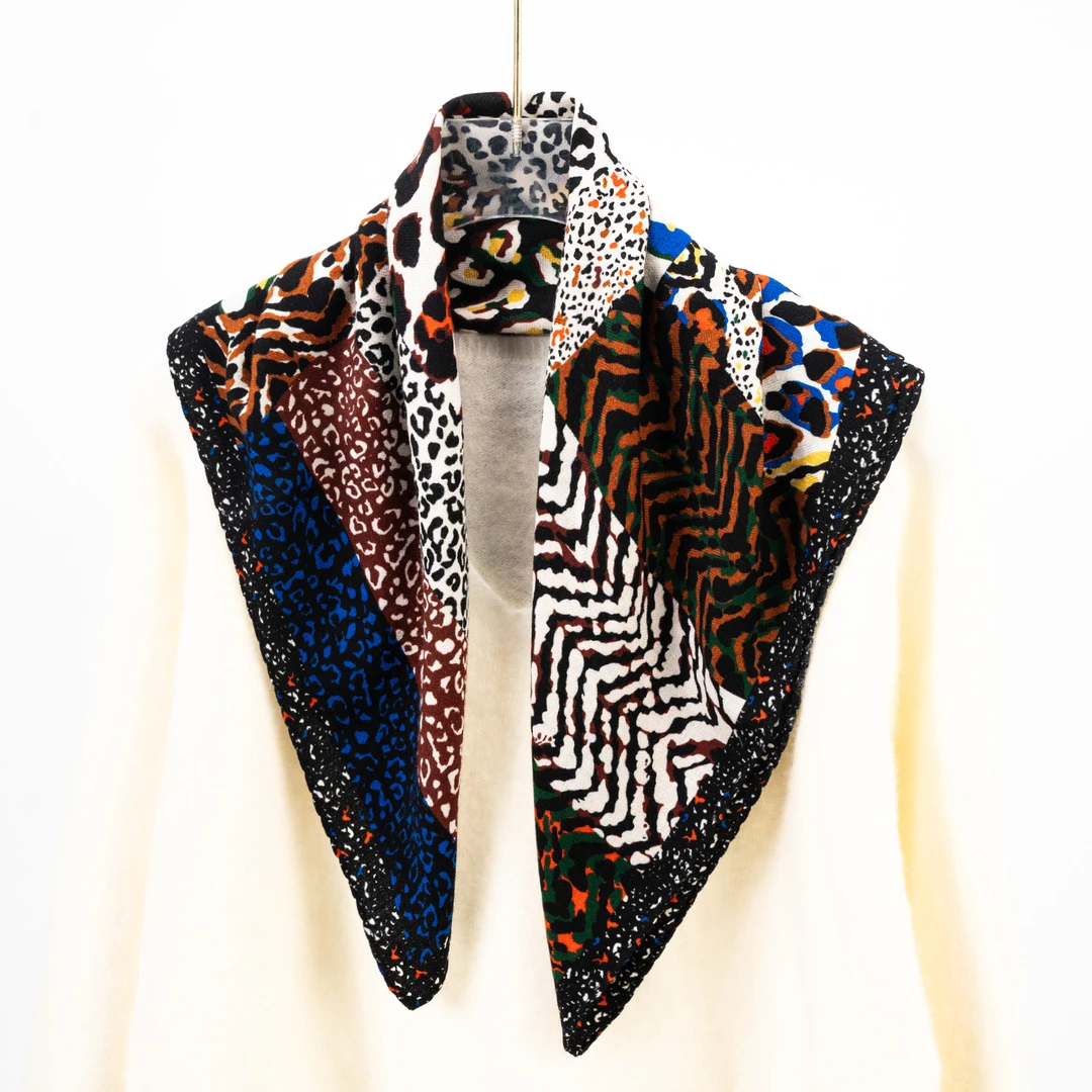 楊楊【花式豹纹】重磅新款 绵羊毛女士围巾披肩丝巾65*65