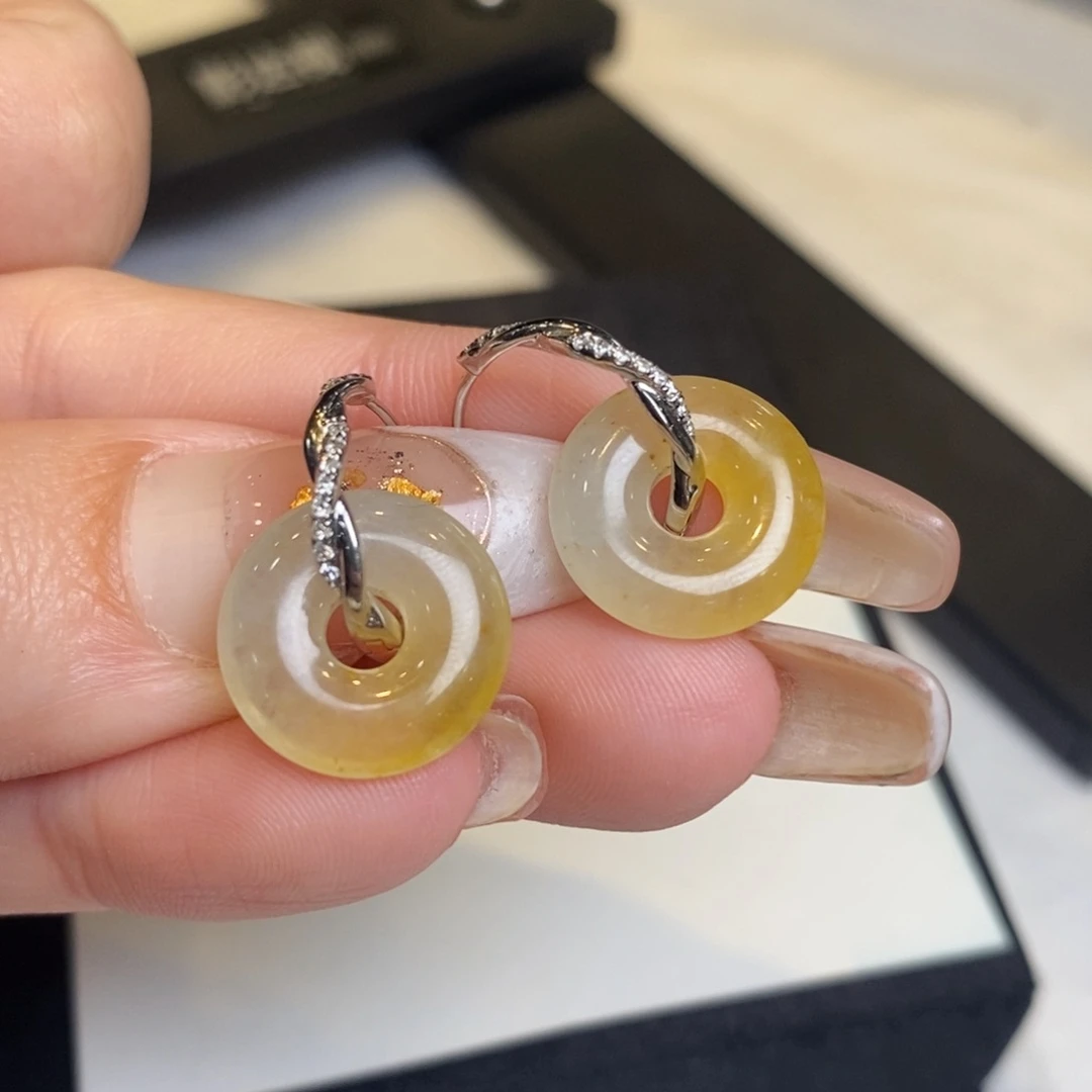 翡翠耳饰18K金镶嵌甜甜圈