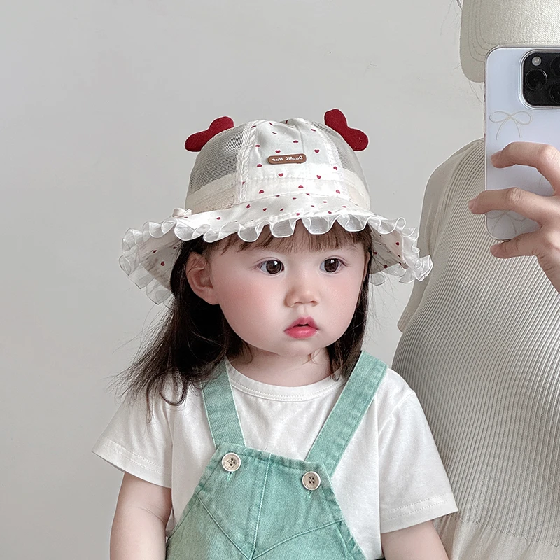 婴儿帽子夏季薄款大帽檐遮阳渔夫网眼凉帽女宝宝出游防小月龄盆帽