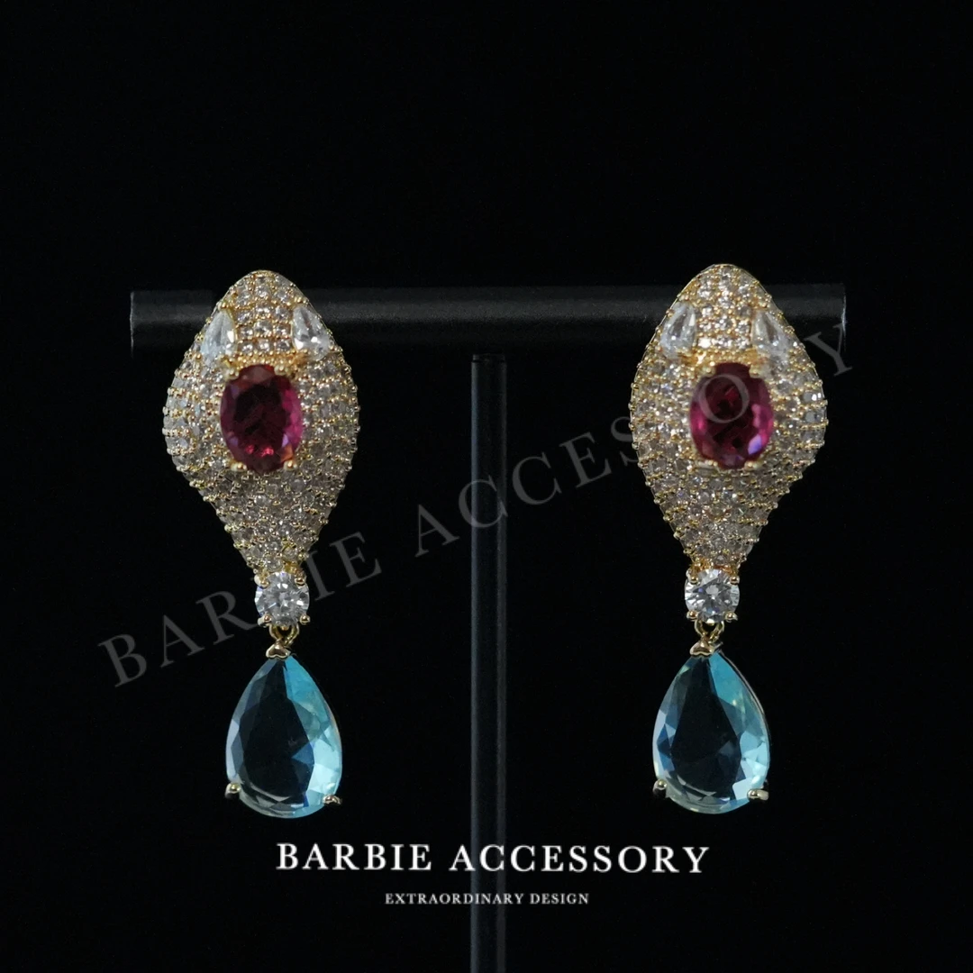 铜合金合成锆石耳饰 【蛇行漫滴】法式中古轻奢设计款高级感耳环