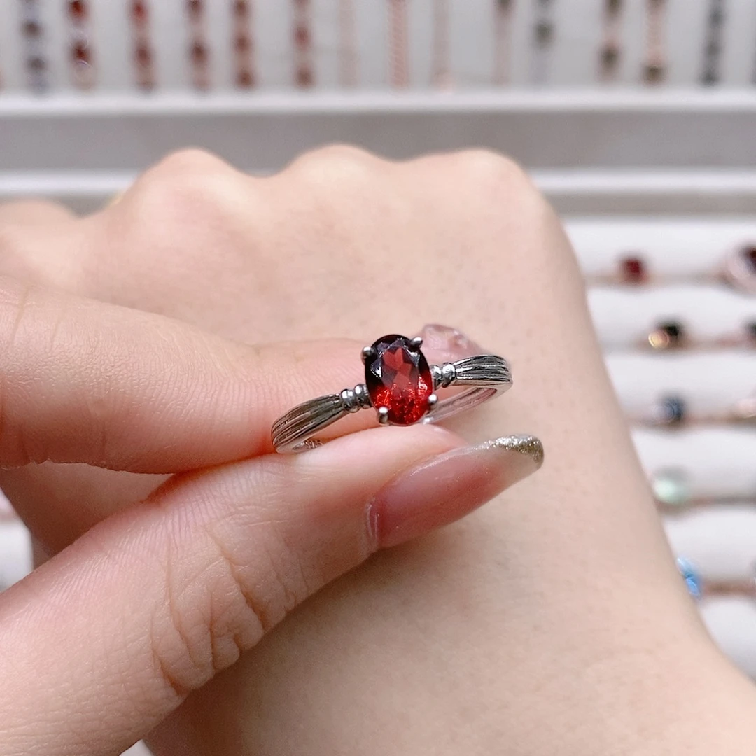 石榴石戒指银S925镶嵌开口