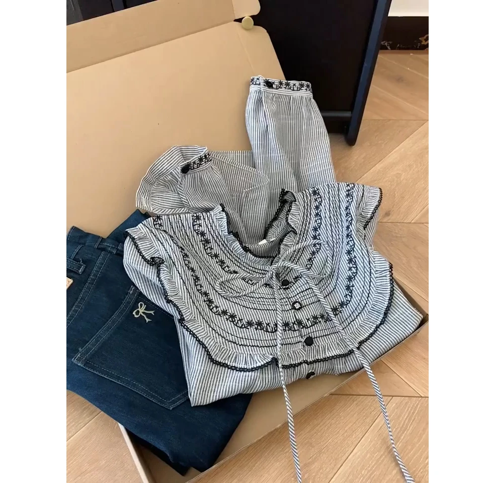 法式复古条纹衬衫女2025春夏新款设计感小众独特别致百搭长袖上衣