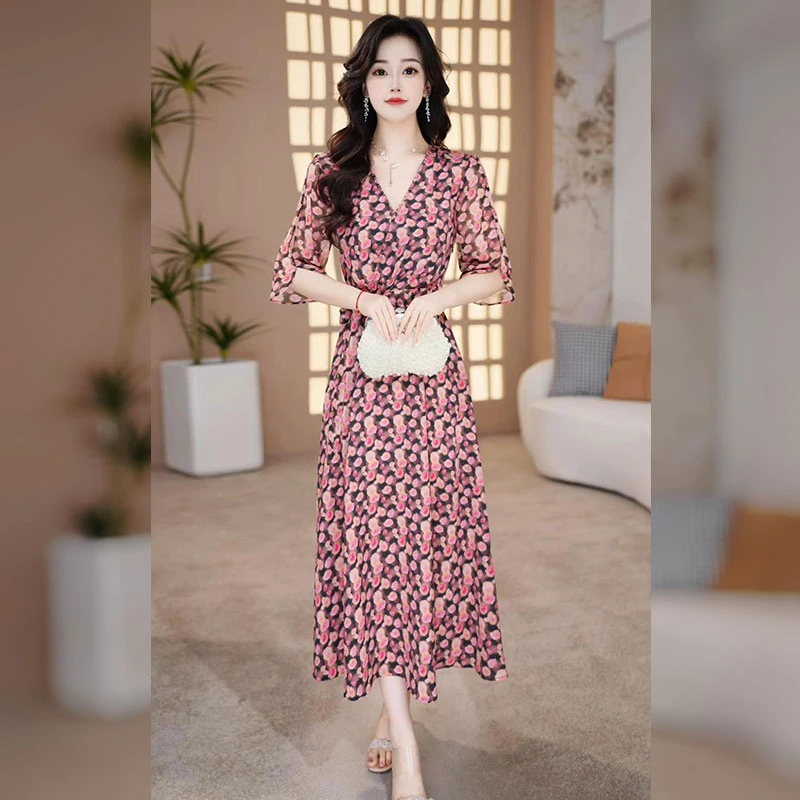 【千羽定制】碎花连衣裙2025年夏季新款洋气时尚收腰显瘦a字裙子