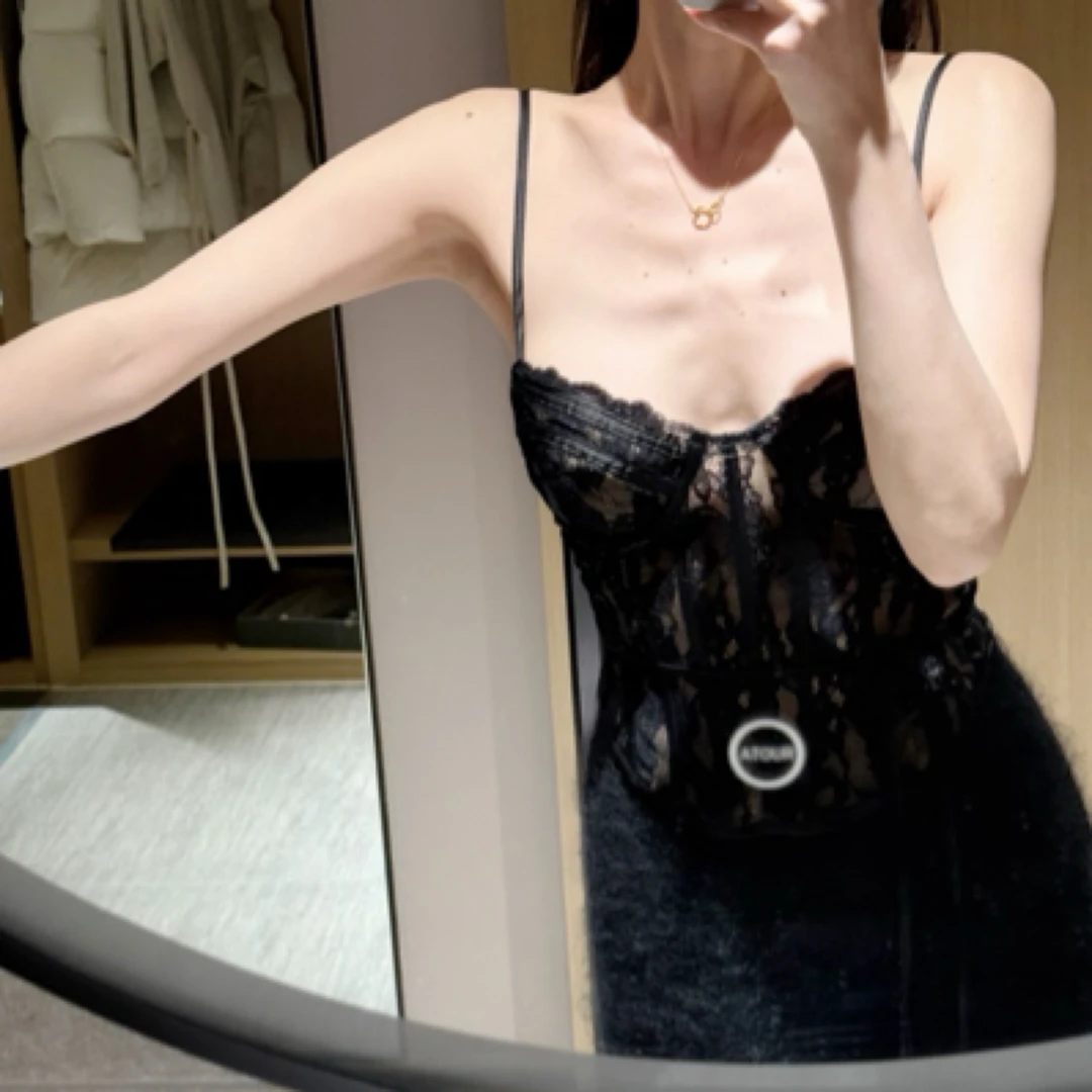 muli沐里蕾丝鱼骨胶条束腰背心式文胸上衣