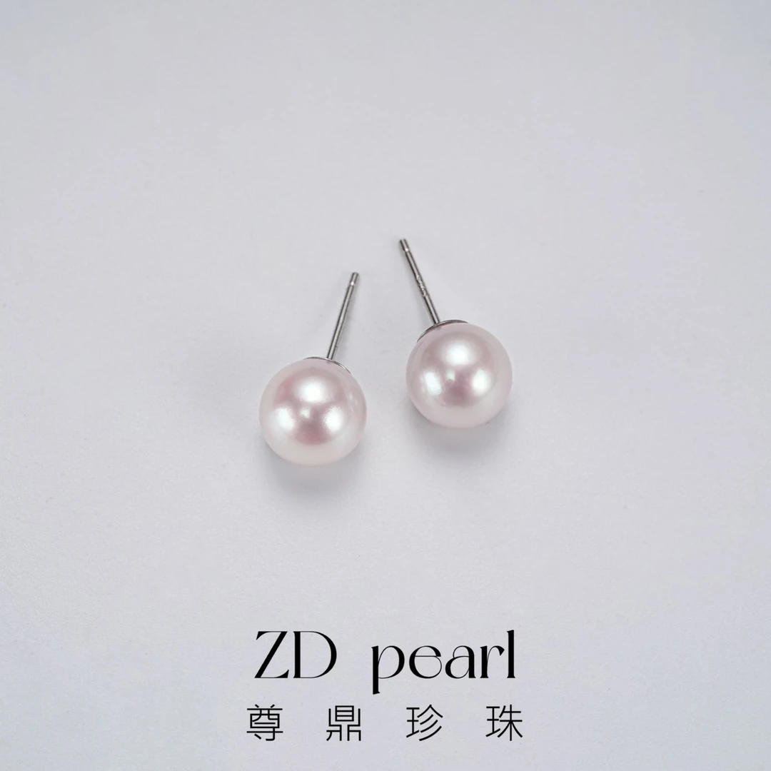 尊鼎珍珠-S925银海水珍珠中国南珠白珠小灯泡耳钉4-8mm RS