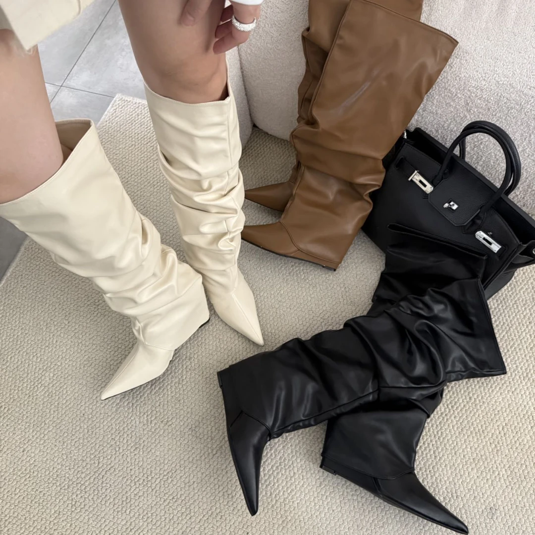 时髦辣妹战靴ins 高筒靴时尚百搭坡跟高跟显瘦裤管时装靴秋冬新款