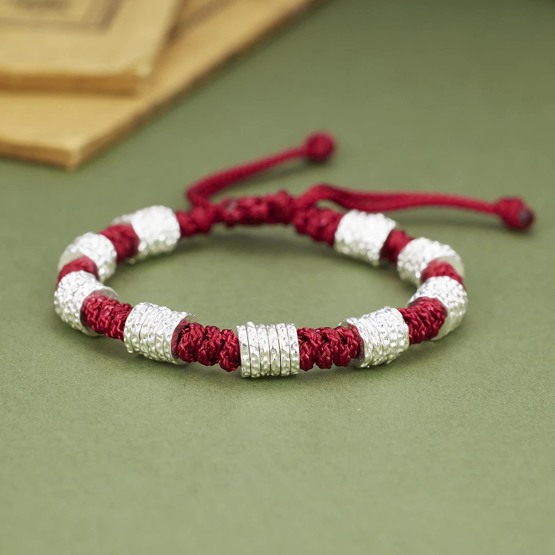 足银布艺手链 古法红绳盘缠手链国潮传统古典手链YS030