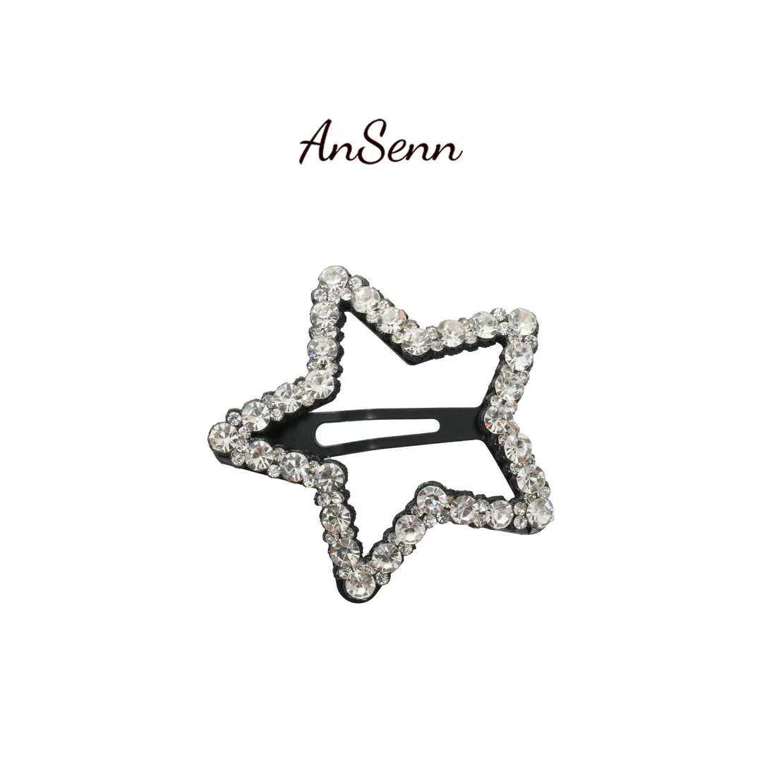 超闪镶钻星星小狗蝴蝶结发夹可爱甜美鸭嘴夹侧边碎发刘海夹（一对）