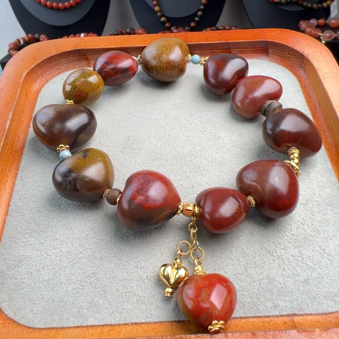 南红玛瑙未镶嵌（大山包包浆爱心手串15-19mm