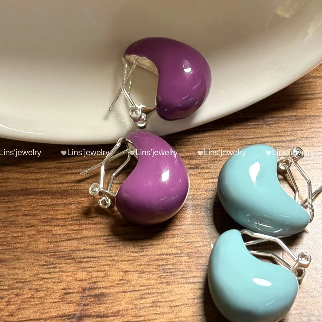 铜合金耳饰 彩色珐琅滴釉水滴耳扣~气质时尚百搭简约个性耳钉