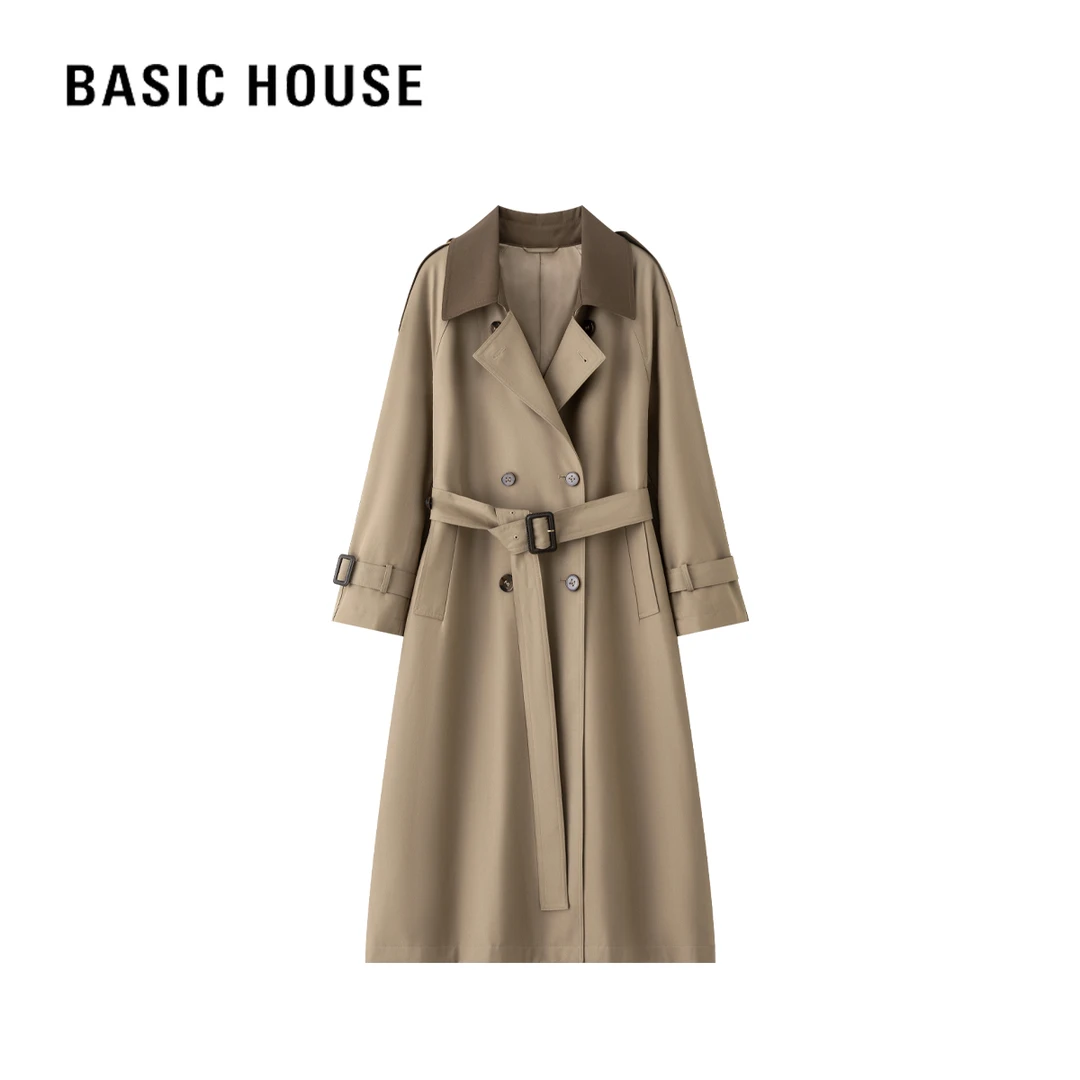 Basic House/百家好秋季翻领宽松时尚休闲百搭轻奢显瘦英伦风衣