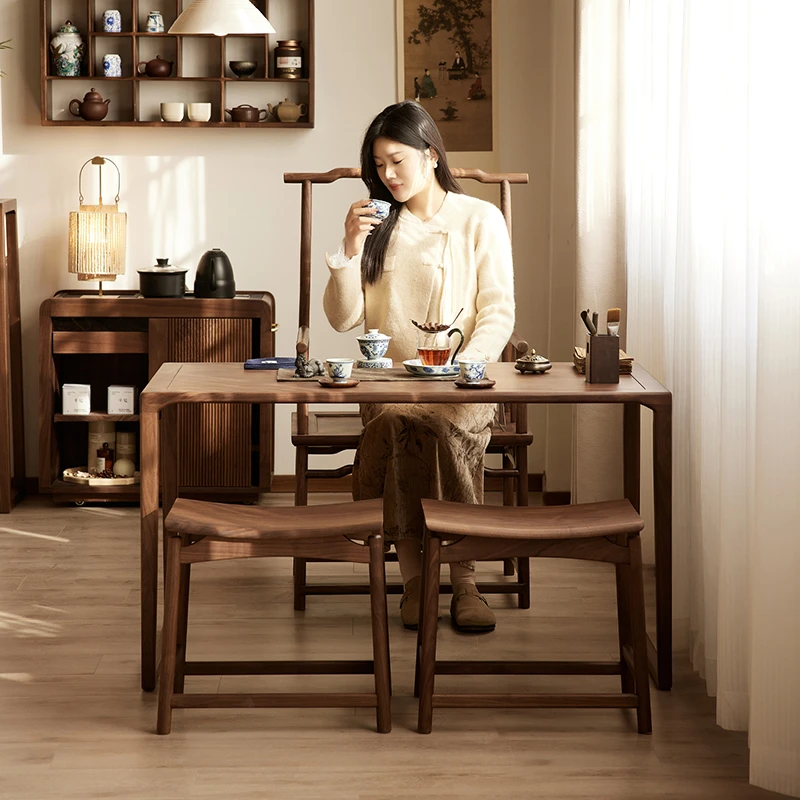 北美黑胡桃木朗月干泡家用阳台家具茶桌客厅新中式小北美胡桃木