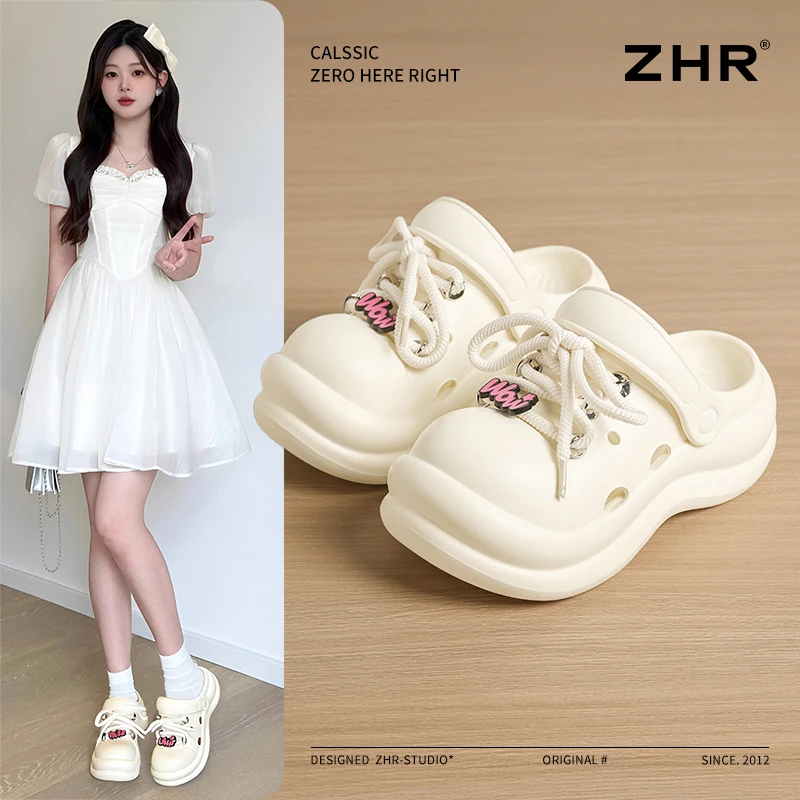ZHR则则厚底洞洞鞋2025夏新款DIY配饰时尚包头鞋子女ins潮牌百搭