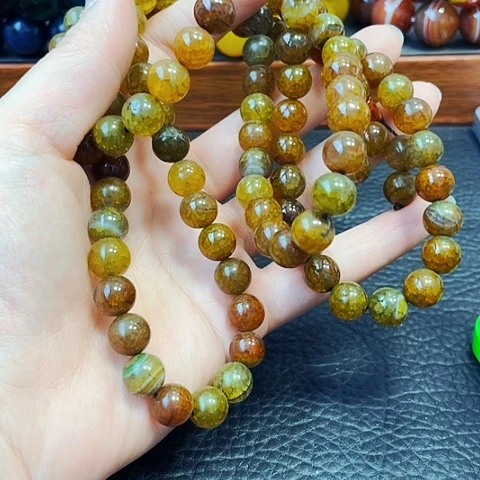 玛瑙/玉髓手链未镶嵌茶色龙纹108