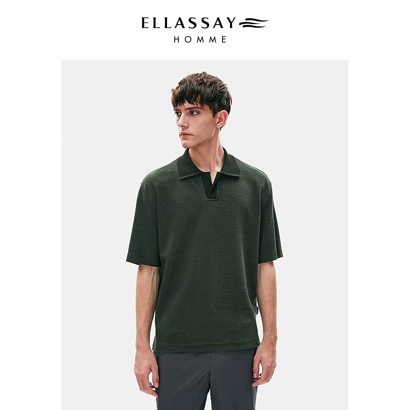 ELLASSAY歌力思男装春夏季丝绵混纺肌理感短袖Polo衫EME352Z00400