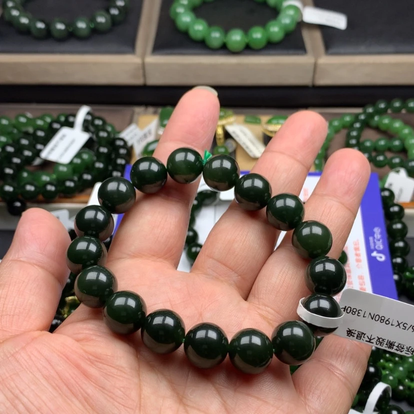 【闪购商品】未镶嵌手串和田玉(碧玉)绿****哥12m m