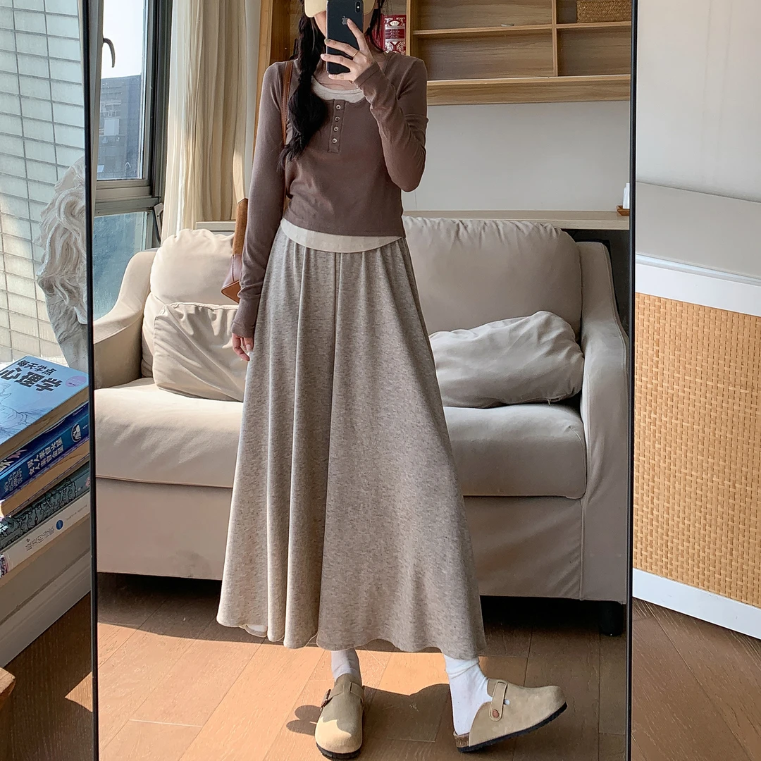 实拍糯米裙裤女春秋2025新款高腰慵懒垂感半身裙小个子软糯阔腿裤