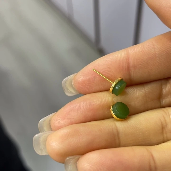 和田玉银S925镶嵌耳饰