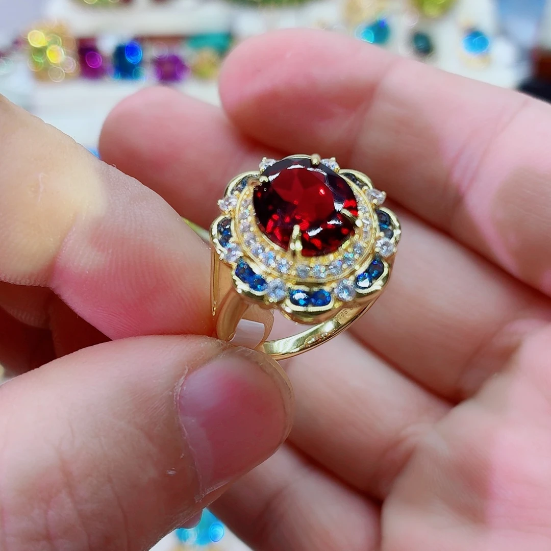 银S925镶嵌石榴石戒指