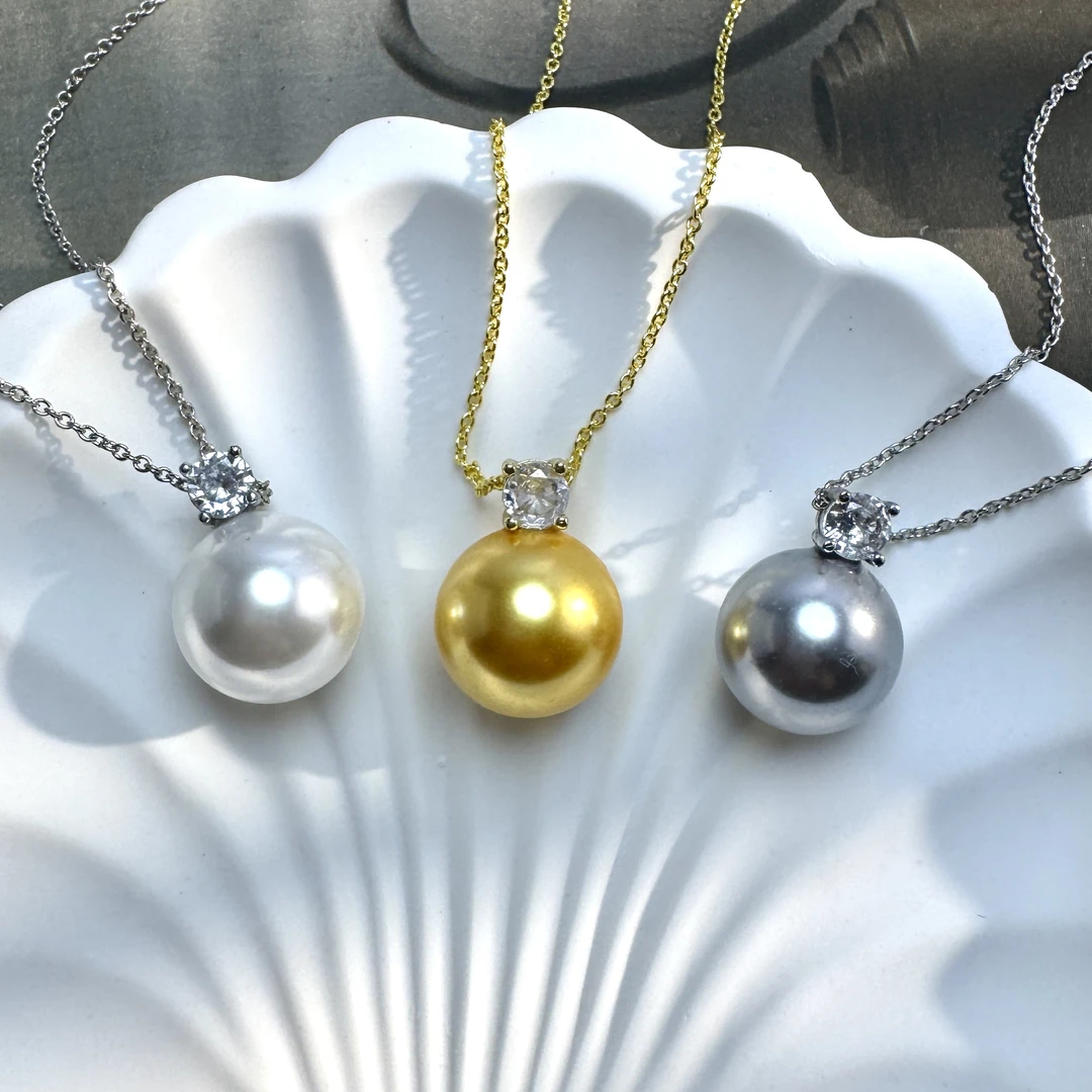 银吊坠 戴妃款 天然深海母贝珍珠吊坠项链轻奢项链锁骨链气质