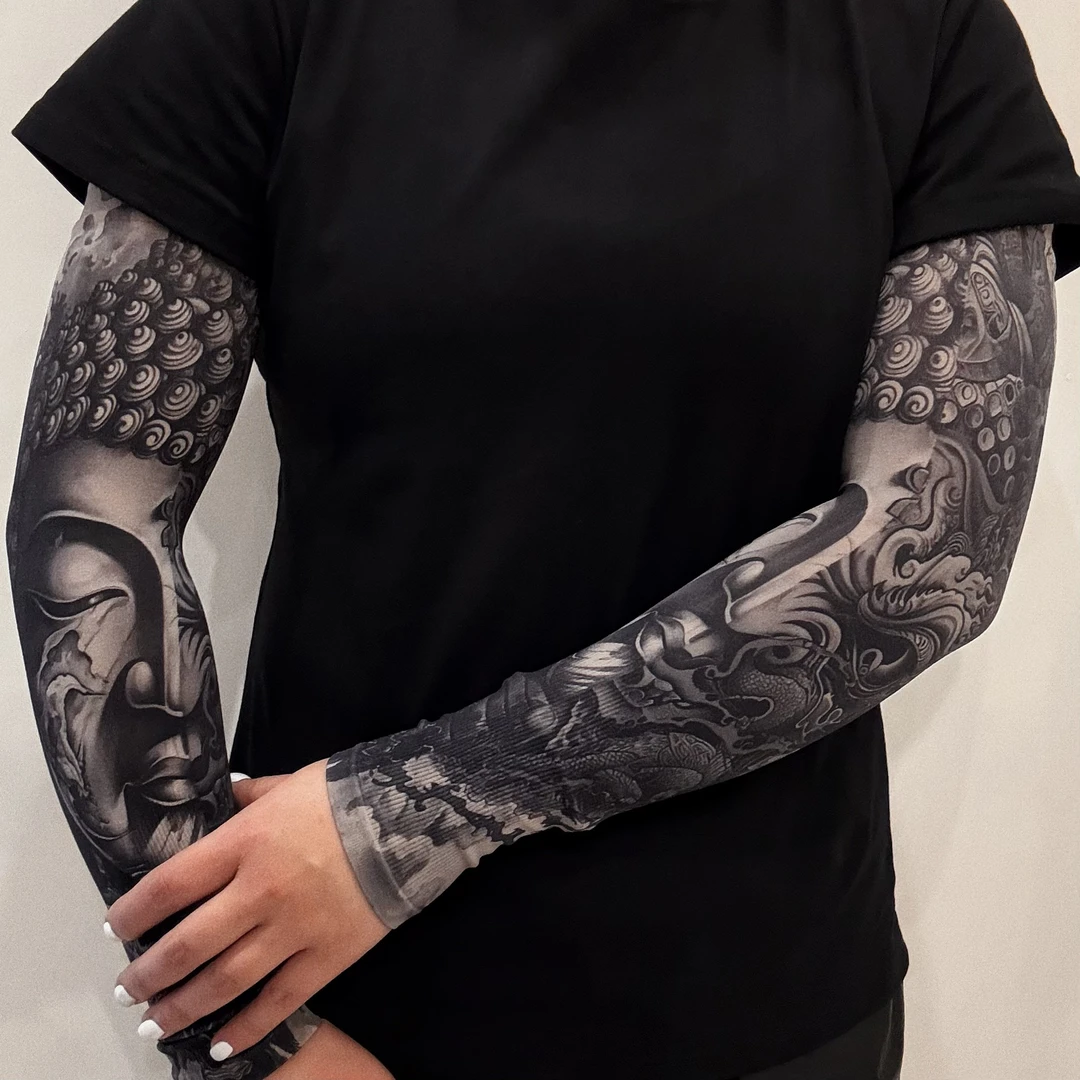 纹身花臂冰袖运动骑行冰丝防晒防紫外线个性柔软单车袖套冰丝袖套