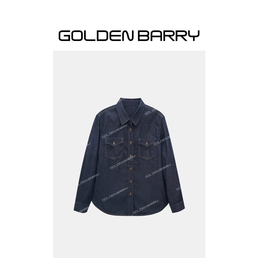 GOLDENBARRY|212606复古丹宁蓝牛仔衬衣