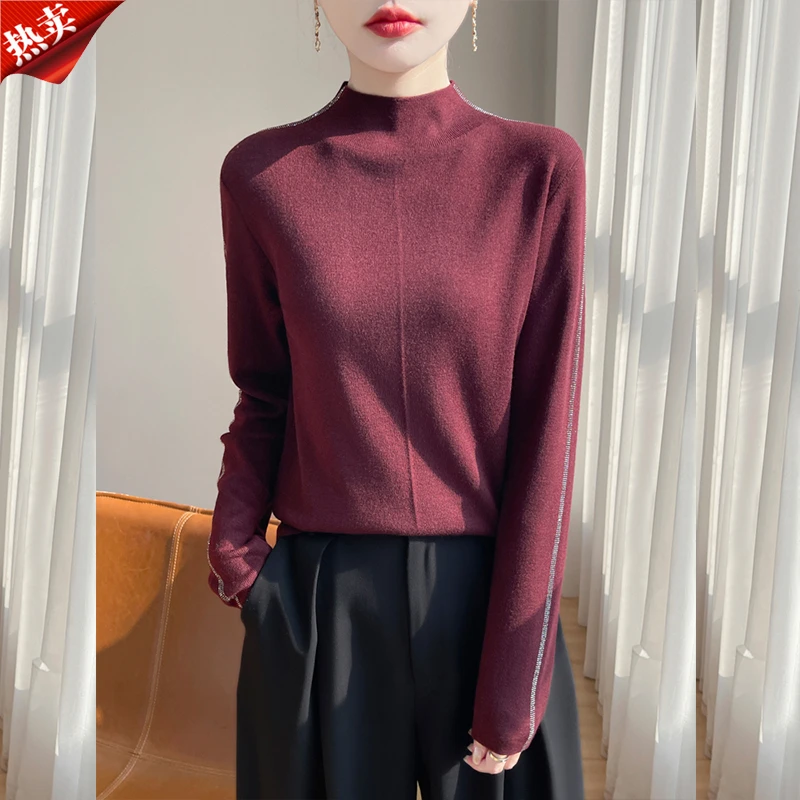 哥弟阿玛施正品新款通勤简约风百搭烫钻羊毛衫秋冬时尚洋气女上衣
