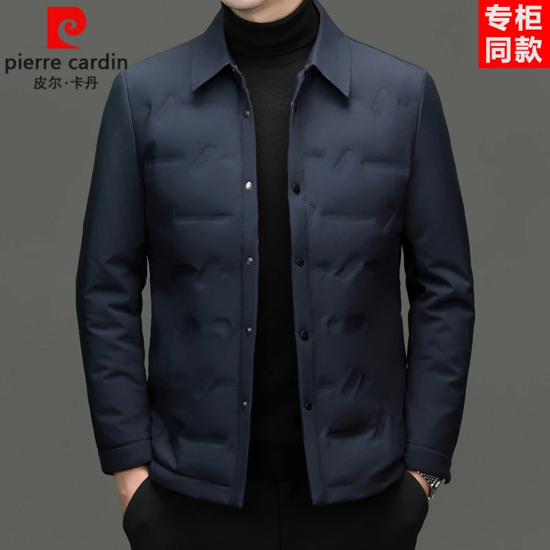 皮尔卡丹男士羽绒服秋冬季新款90白鸭绒中年翻领商务轻薄短款外套