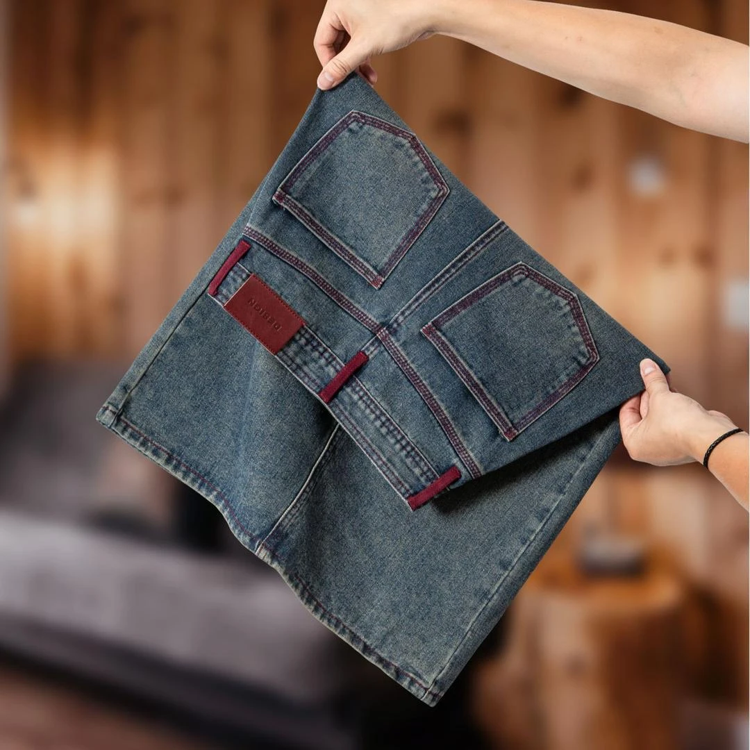 撞色半身牛仔裙女开叉早秋新款高腰A字版宽松百搭复古直筒中长裙