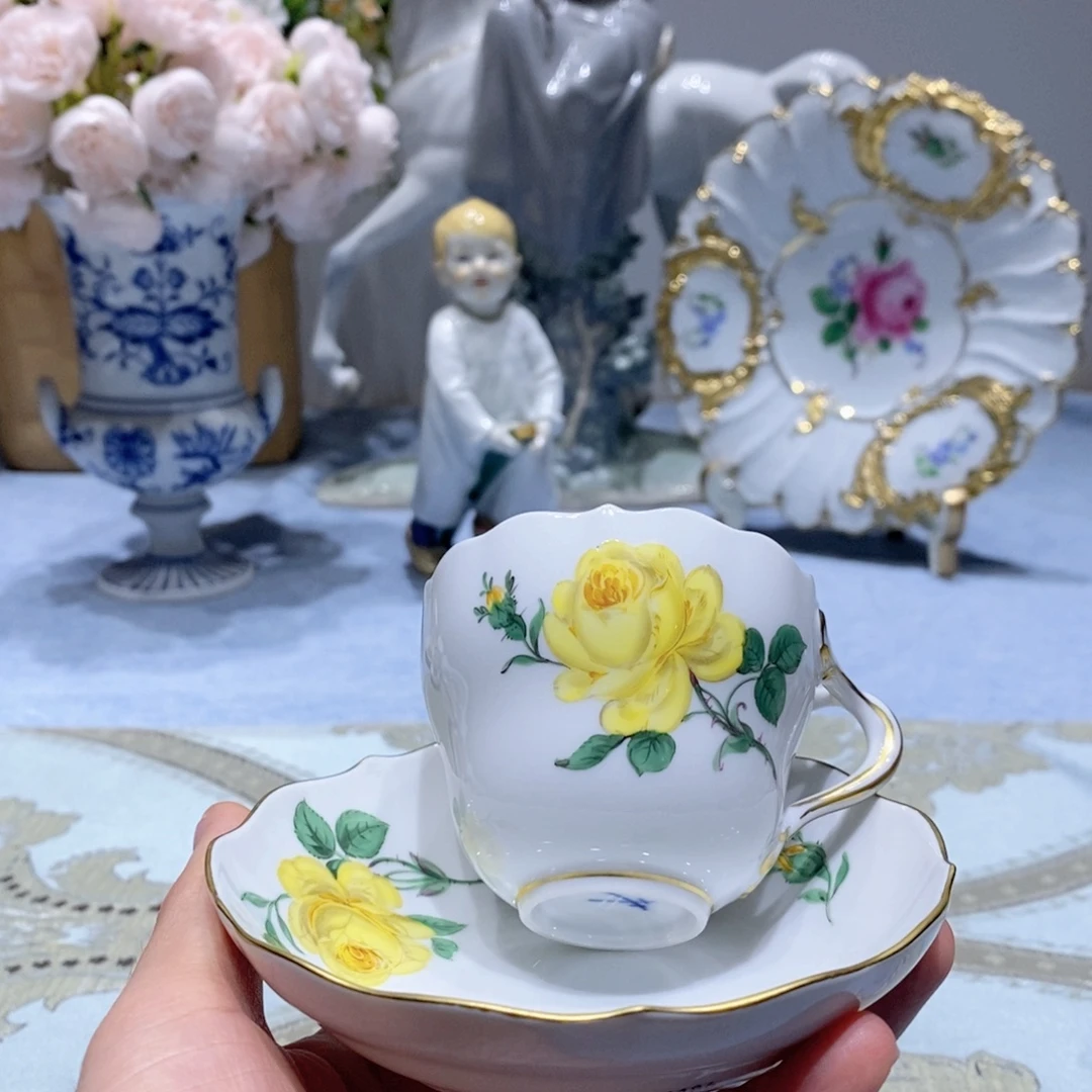 瓷片梅森二等黄玫瑰摩卡杯