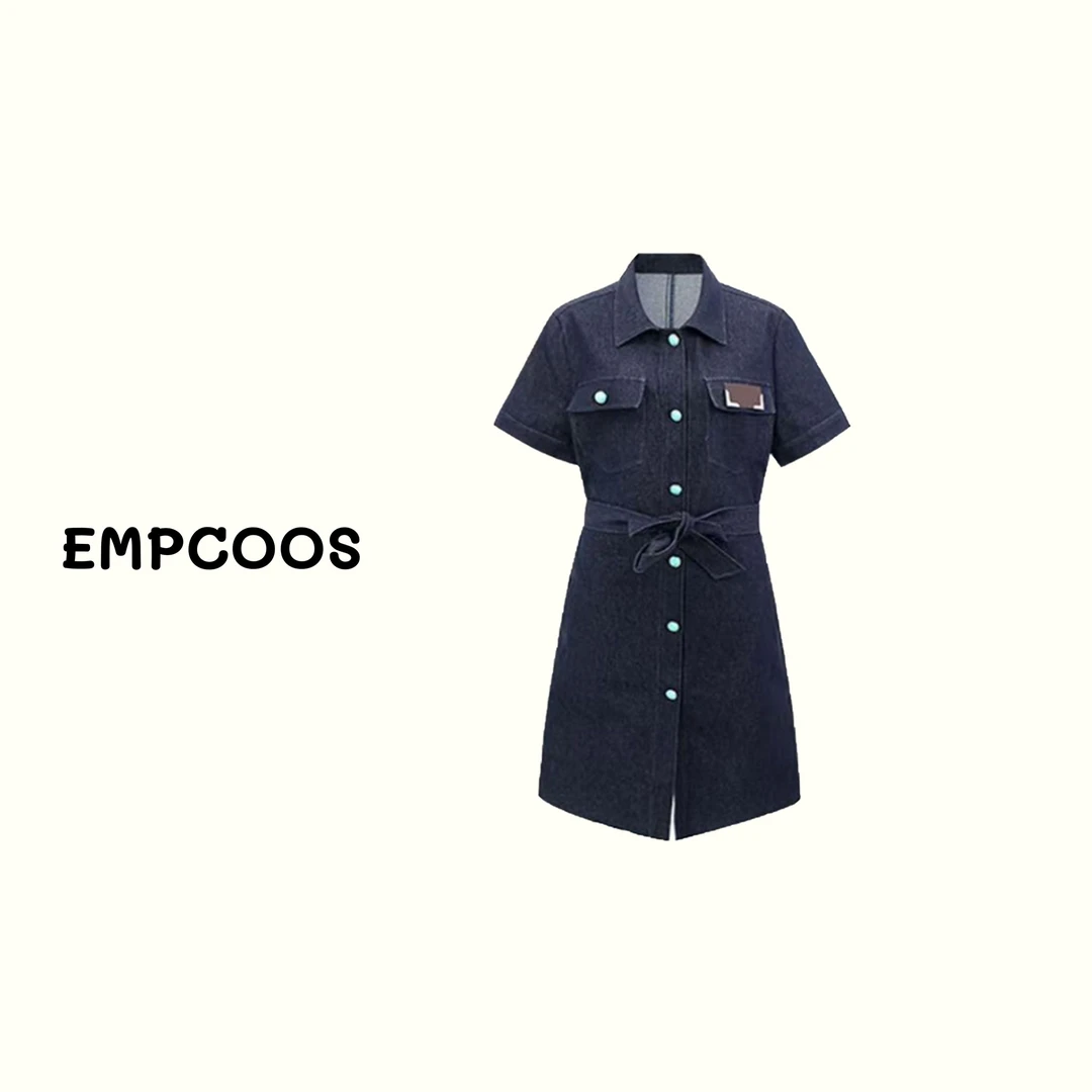 EMPCOOS新品显瘦气质轻奢收腰翻领连衣裙Y-539