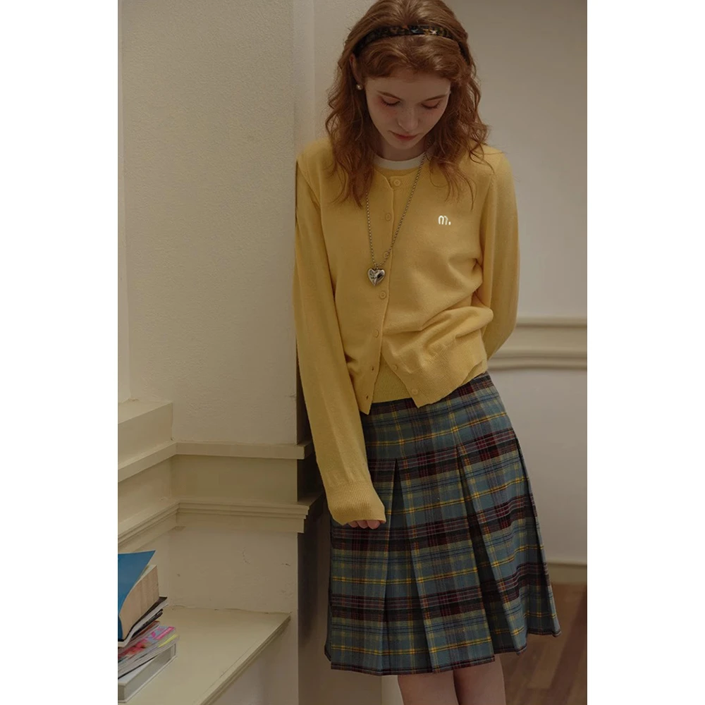 法式奶黄色假两件针织衫女春秋款长袖软糯毛衣开衫外套小个子上衣